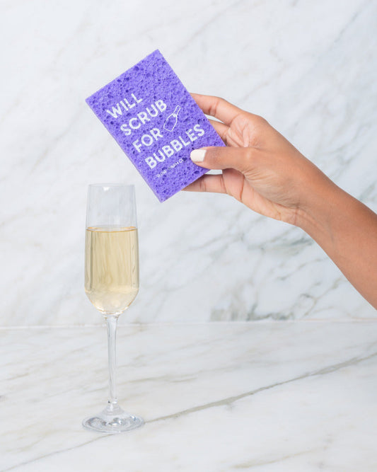 biodegradable pop up sponge for wine lovers, will scrub for bubbles, purple kitchen sponge, wine lover gift, best kitchen sponges