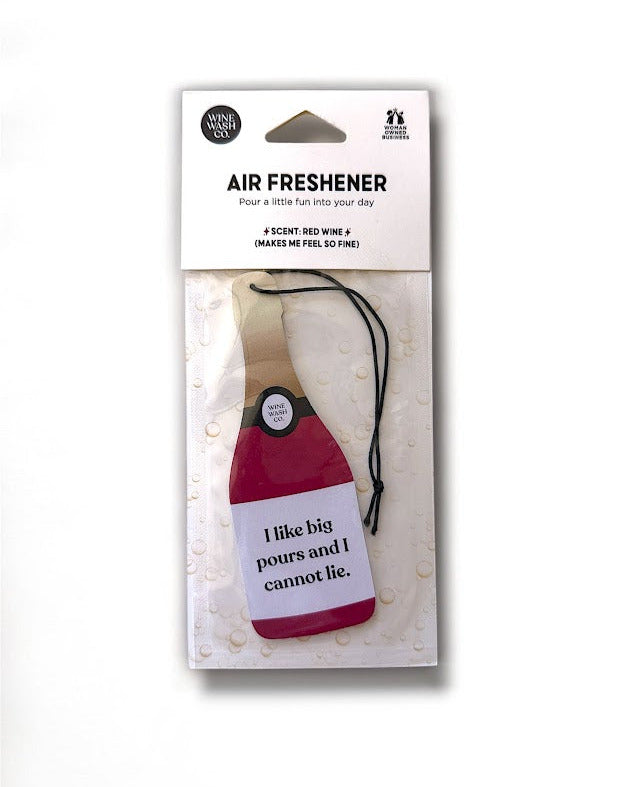 Air freshener packaging with a humorous quote on a white background