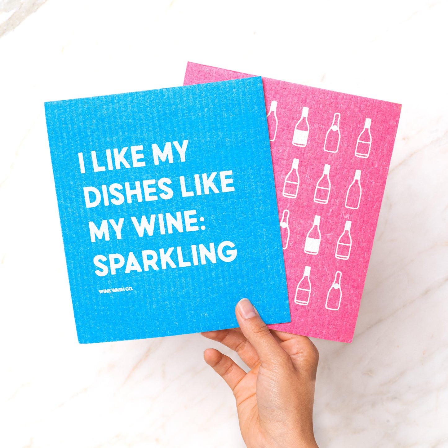 sparkling wine cleaning cloth for wine glasses in pink and blue