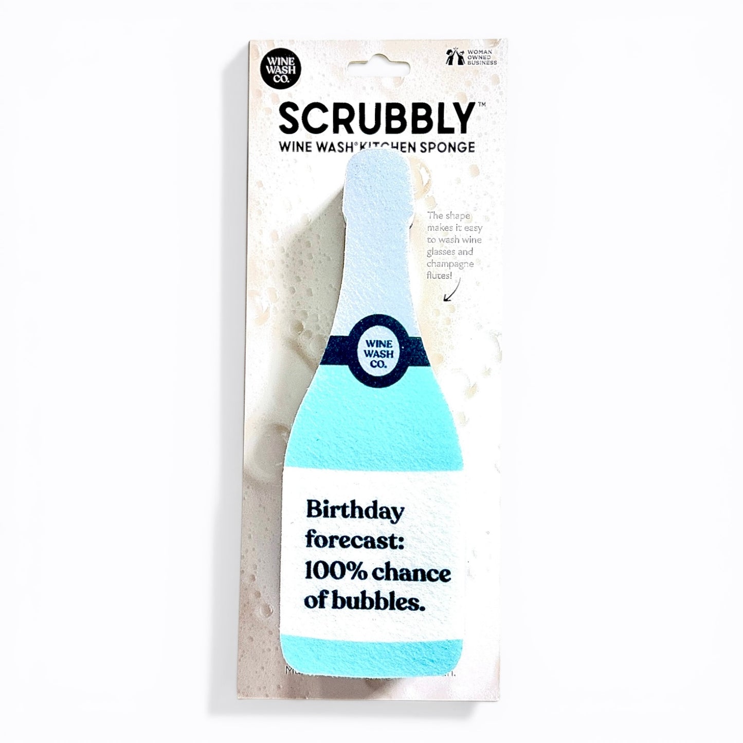 Scrubbly wine wash kitchen sponge wine bottle sponge funny birthday forecast 100% chance of bubbles teal green