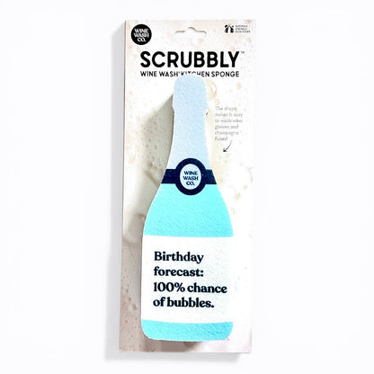 Scrubbly wine wash kitchen sponge wine bottle sponge funny birthday forecast 100% chance of bubbles teal green