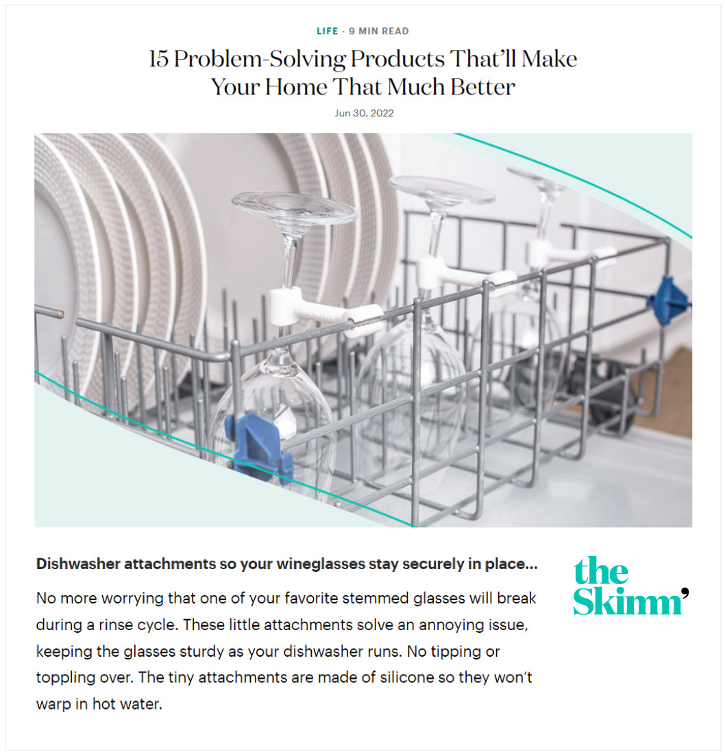 Wine Wash Dishwasher Attachments Featured in theSkimm voted Top Product of 2022 problem solving kitchen gadgets secure wine glasses