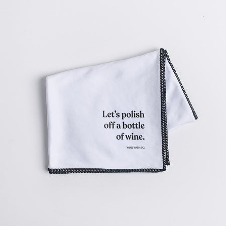 When your wine glasses, barware or your day need a little extra sparkle, reach for this lint-free, scratch-free microfiber cloth. White with black text. It works great for drying and polishing your glassware, removing those pesky water spots and smudges. This funny but effective polishing cloth makes for a great gift for the champagne or wine lover in your life - or for use in your home bar. When you shop with Wine Wash Co., you are supporting a small, woman-owned business!