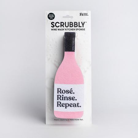 When the bottle is empty, keep your spirits up and your kitchen clean with this fun (and effective) household sponge. A scour pad lines the bottom for those extra tough spots. Sponge is approximately 7.25 x 2.5 x 1.25". Includes (1) pink rosé "Rosé Rinse Repeat" sponge.  Makes for a great gift for the rose or wine lover in your life. When you shop with Wine Wash Co. you are supporting a small, woman-owned business!