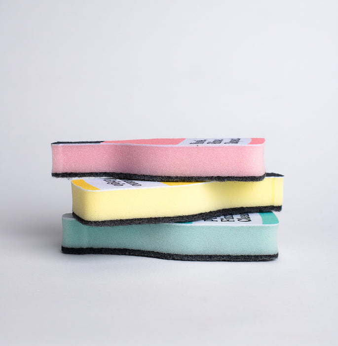 Stack of sponges for the wine and champagne lover in pink, green and yellow